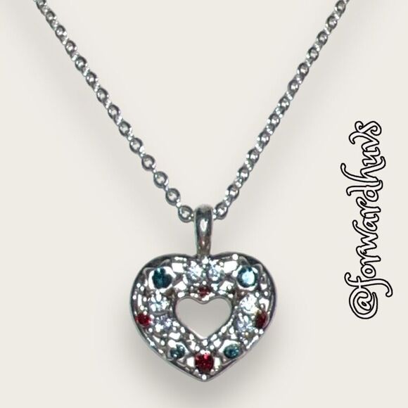Bundle Sale 3 for $15 | Silver-Tone Rhinestone Heart Necklace - Picture 1 of 9